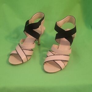 Elegant Black and Cream Strappy Heels